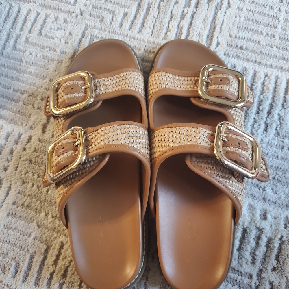 Target Brown and Tan Sandals with Gold Buckles